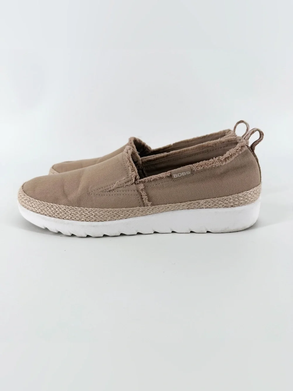 Skechers BOBS Sz 10 Flexpadrille Hi Be Rosey Tan Canvas Espadrille Slip On Shoes